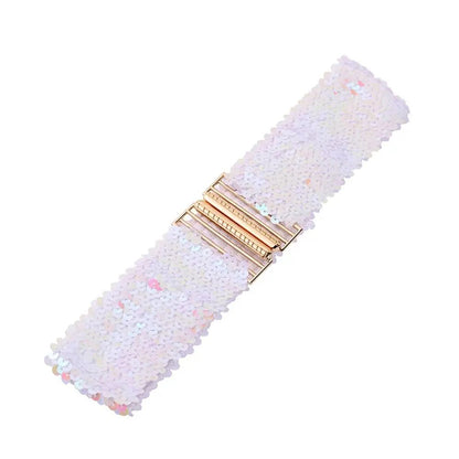 Gold Buckle Stretch Sequin Waist Belt for Women – Wide Elastic Sparkly Corset Waistband