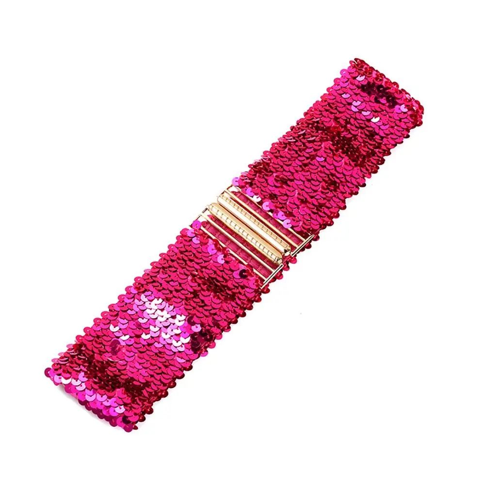Gold Buckle Stretch Sequin Waist Belt for Women – Wide Elastic Sparkly Corset Waistband