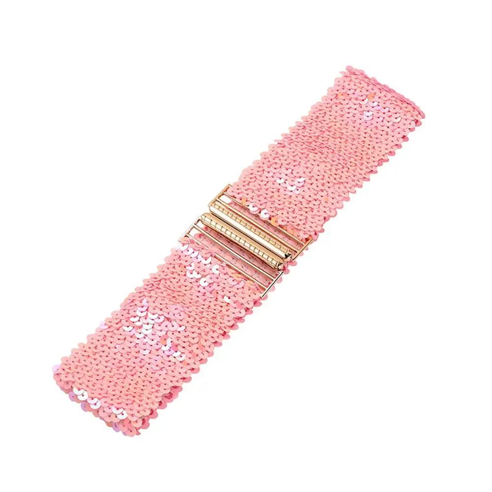 Gold Buckle Stretch Sequin Waist Belt for Women – Wide Elastic Sparkly Corset Waistband