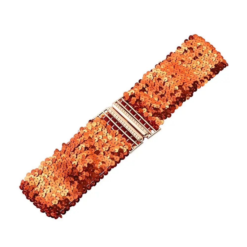 Gold Buckle Stretch Sequin Waist Belt for Women – Wide Elastic Sparkly Corset Waistband
