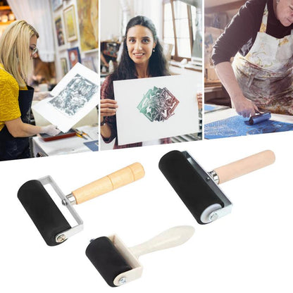 Precision Brayer Roller with Wooden Handle for Printmaking, Ink Spreading & Craft Painting