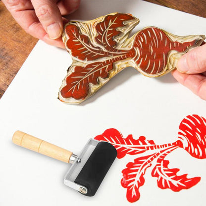 Precision Brayer Roller with Wooden Handle for Printmaking, Ink Spreading & Craft Painting