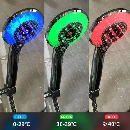 LED Temperature Display Shower Head with Filter & Spray Modes