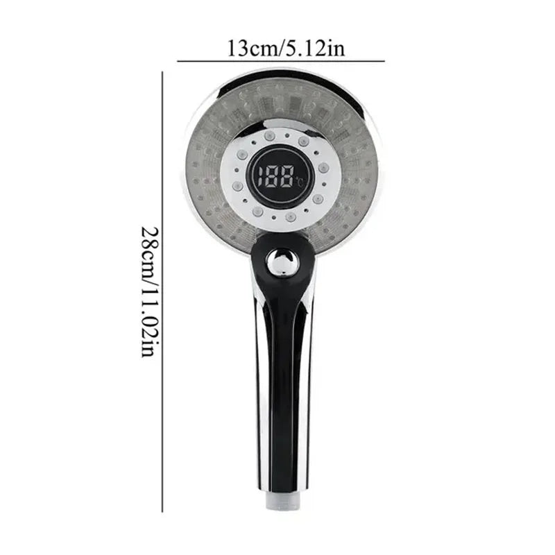 LED Temperature Display Shower Head with Filter & Spray Modes