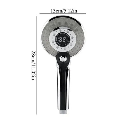 LED Temperature Display Shower Head with Filter & Spray Modes