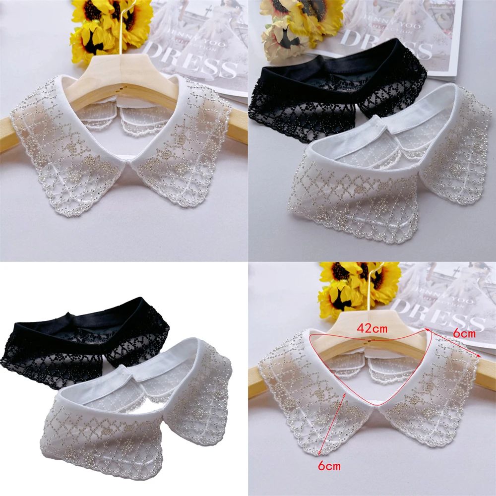 Women's Lace Detachable Fake Collar – Embroidered Beaded Peter Pan Dickey Shawl Collar Accessory