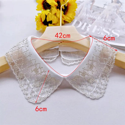 Women's Lace Detachable Fake Collar – Embroidered Beaded Peter Pan Dickey Shawl Collar Accessory