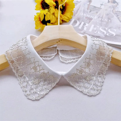 Women's Lace Detachable Fake Collar – Embroidered Beaded Peter Pan Dickey Shawl Collar Accessory