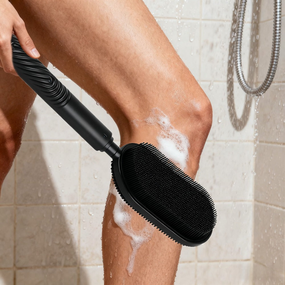 FlexReach Exfoliating Back Scrubber Shower Brush with Massage Grip for Full-Body Deep Clean