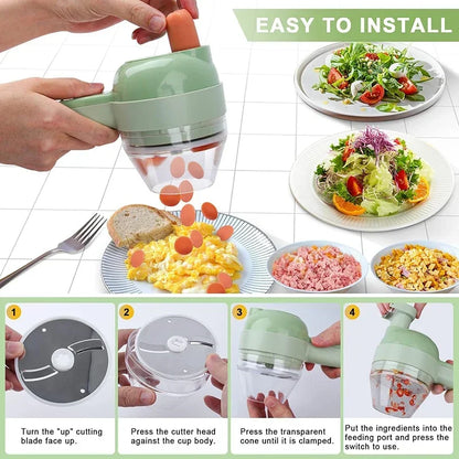 Cordless Electric Food Chopper & Vegetable Cutter Set with Garlic Mincer and Slicer
