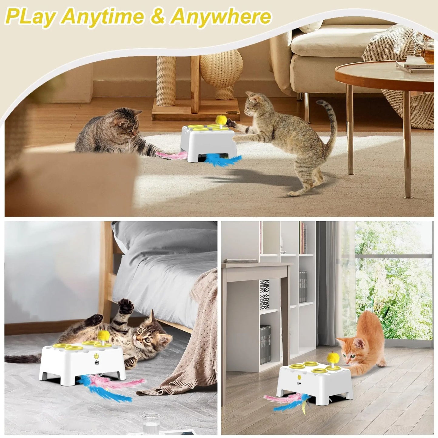 PopPounce Rechargeable Whack-A-Mole Interactive Cat Toy