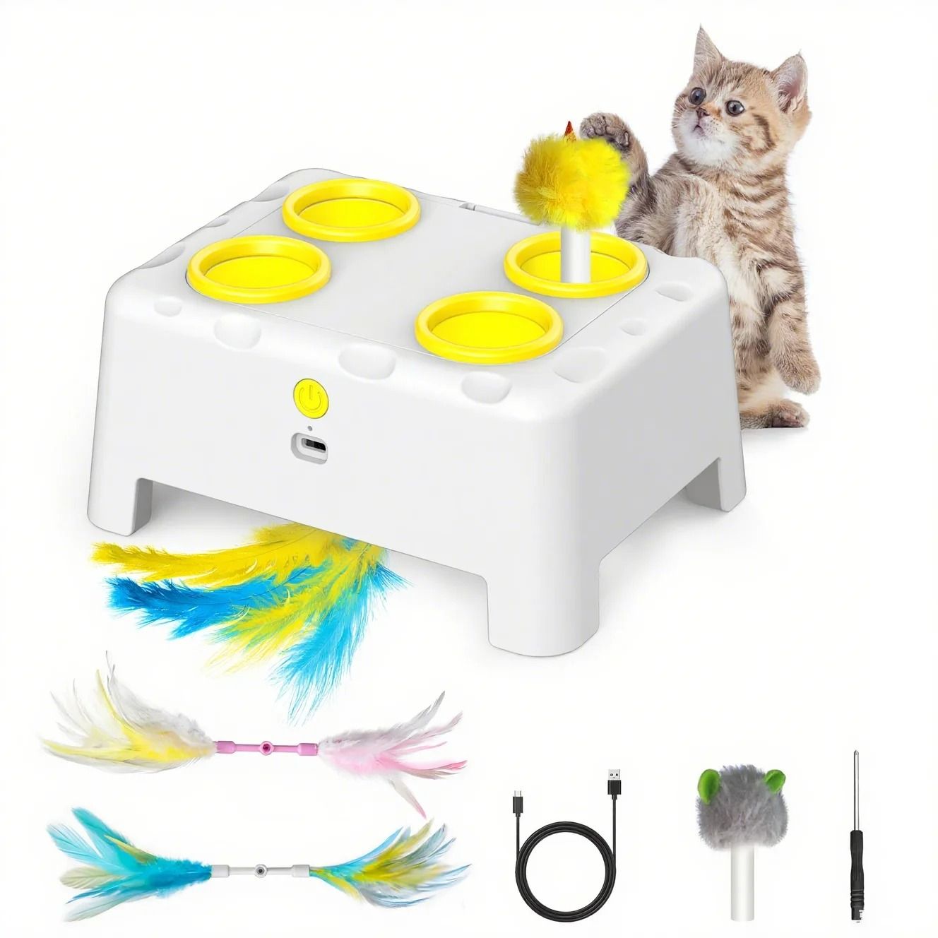 PopPounce Rechargeable Whack-A-Mole Interactive Cat Toy