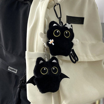 Big Eyed Plush Cat Keychain Cute Black Kitten Bag Charm for Backpacks & Keys