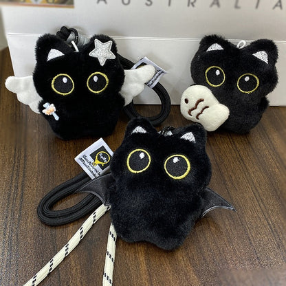 Big Eyed Plush Cat Keychain Cute Black Kitten Bag Charm for Backpacks & Keys