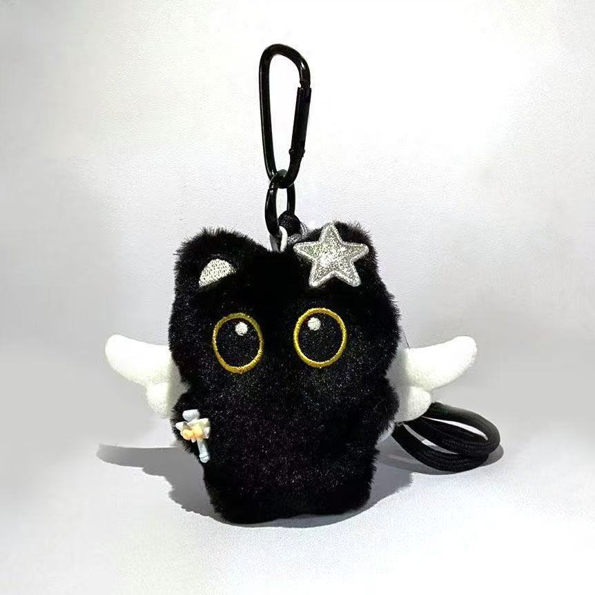 Big Eyed Plush Cat Keychain Cute Black Kitten Bag Charm for Backpacks & Keys