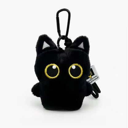 Big Eyed Plush Cat Keychain Cute Black Kitten Bag Charm for Backpacks & Keys