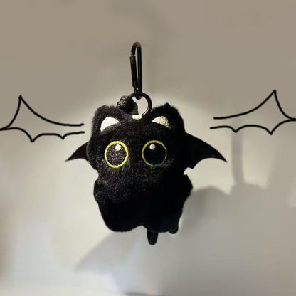 Big Eyed Plush Cat Keychain Cute Black Kitten Bag Charm for Backpacks & Keys