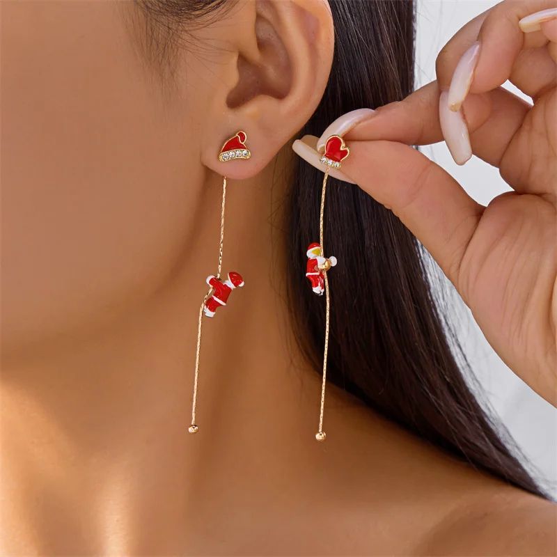 Trendy Christmas Santa Snowman and Snowflake Dangle Earrings