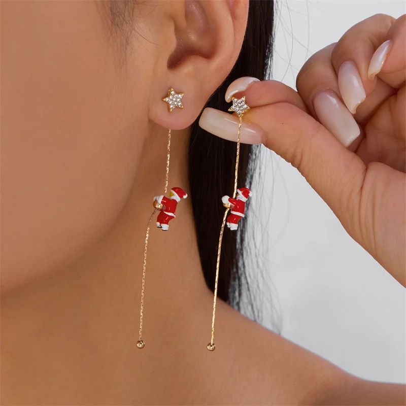 Trendy Christmas Santa Snowman and Snowflake Dangle Earrings