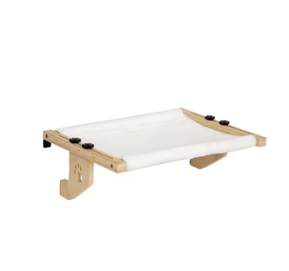 Wooden Frame Cat Window Hammock – Detachable Paw Print Hanging Cat Bed