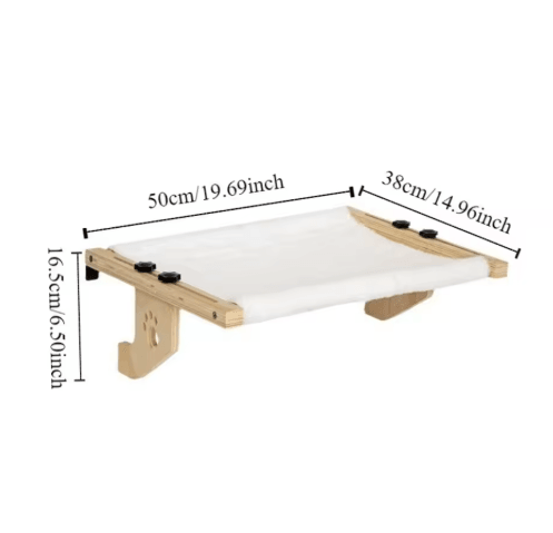 Wooden Frame Cat Window Hammock – Detachable Paw Print Hanging Cat Bed
