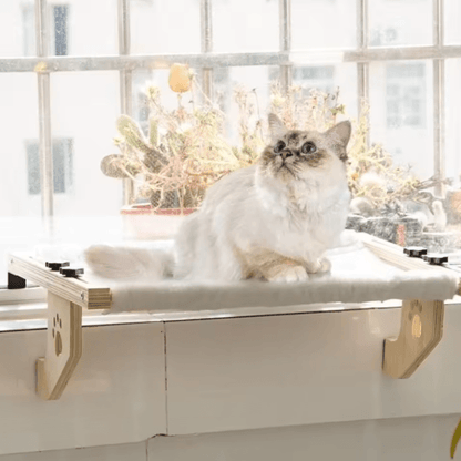 Wooden Frame Cat Window Hammock – Detachable Paw Print Hanging Cat Bed