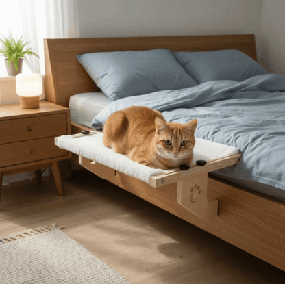 Wooden Frame Cat Window Hammock – Detachable Paw Print Hanging Cat Bed