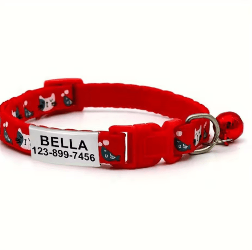Personalized Cat Collar with Bell Custom Engraved Name Tag Collar for Cats & Kittens