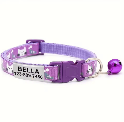 Personalized Cat Collar with Bell Custom Engraved Name Tag Collar for Cats & Kittens