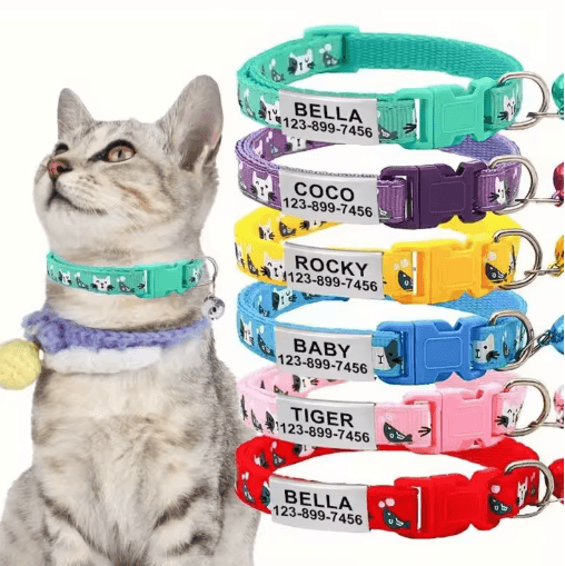 Personalized Cat Collar with Bell Custom Engraved Name Tag Collar for Cats & Kittens