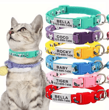 Personalized Cat Collar with Bell Custom Engraved Name Tag Collar for Cats & Kittens