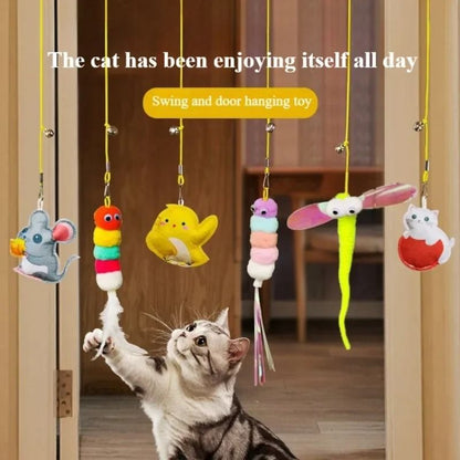 Independent Hanging Door Cat Teaser – Elastic Self-Play Toy with Feathers