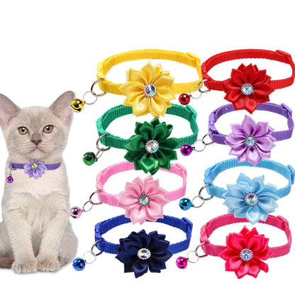 Floral Bow Pet Collar with Bell for Cats and Small Dogs