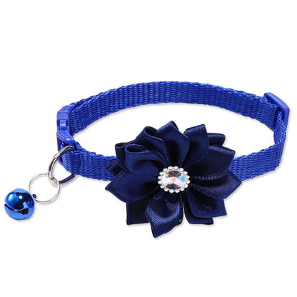 Floral Bow Pet Collar with Bell for Cats and Small Dogs