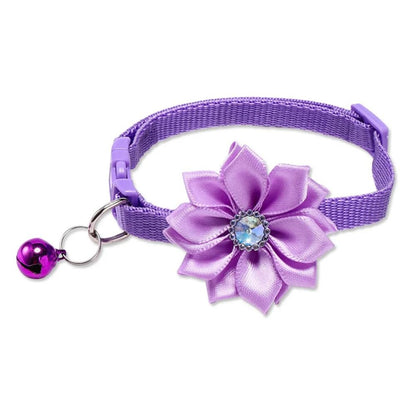 Floral Bow Pet Collar with Bell for Cats and Small Dogs