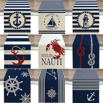 Nautical Table Runner with Anchor Compass Design for Coastal Dining Decor