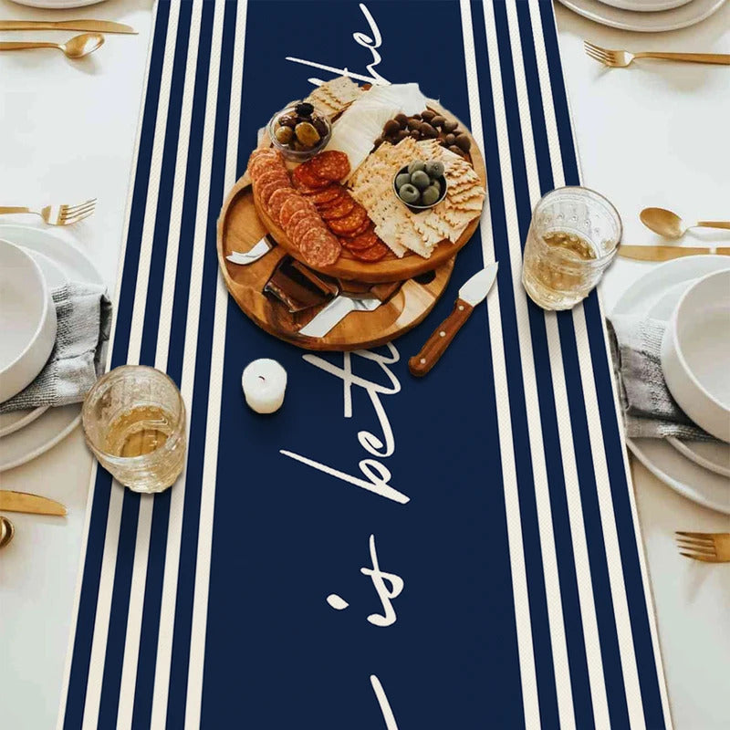 Nautical Table Runner with Anchor Compass Design for Coastal Dining Decor