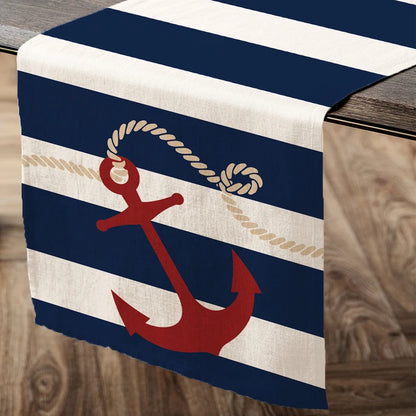 Nautical Table Runner with Anchor Compass Design for Coastal Dining Decor