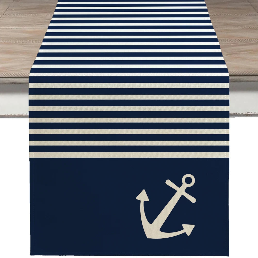 Nautical Table Runner with Anchor Compass Design for Coastal Dining Decor