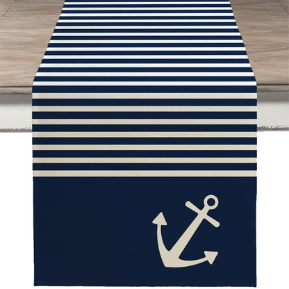 Nautical Table Runner with Anchor Compass Design for Coastal Dining Decor