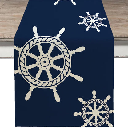 Nautical Table Runner with Anchor Compass Design for Coastal Dining Decor