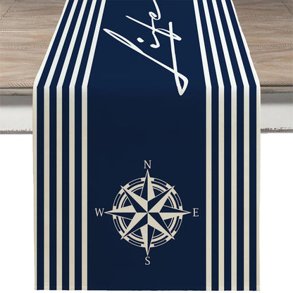 Nautical Table Runner with Anchor Compass Design for Coastal Dining Decor