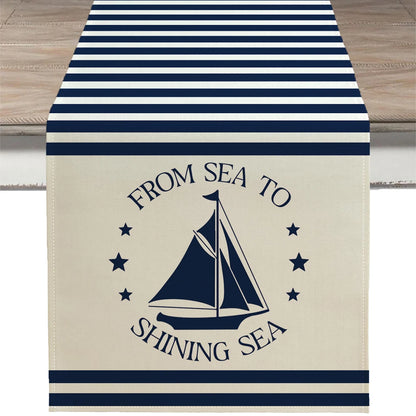 Nautical Table Runner with Anchor Compass Design for Coastal Dining Decor