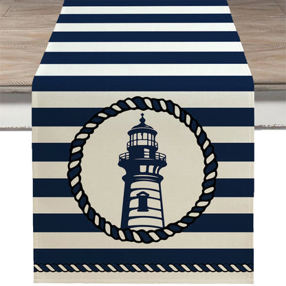 Nautical Table Runner with Anchor Compass Design for Coastal Dining Decor