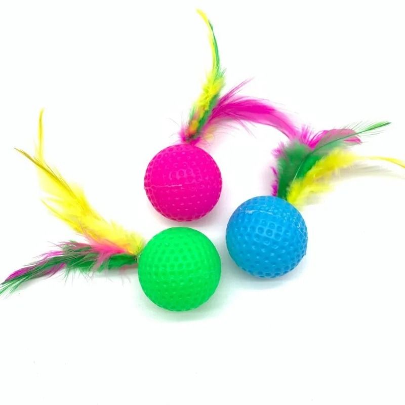 Five Piece Feather Cat Ball Toy Set for Indoor Chase and Solo Play