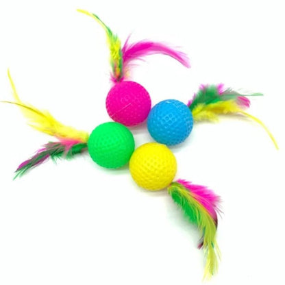 Five Piece Feather Cat Ball Toy Set for Indoor Chase and Solo Play