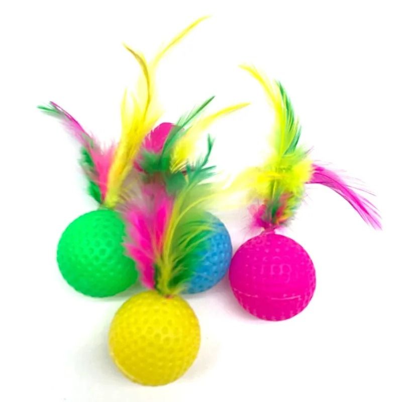Five Piece Feather Cat Ball Toy Set for Indoor Chase and Solo Play
