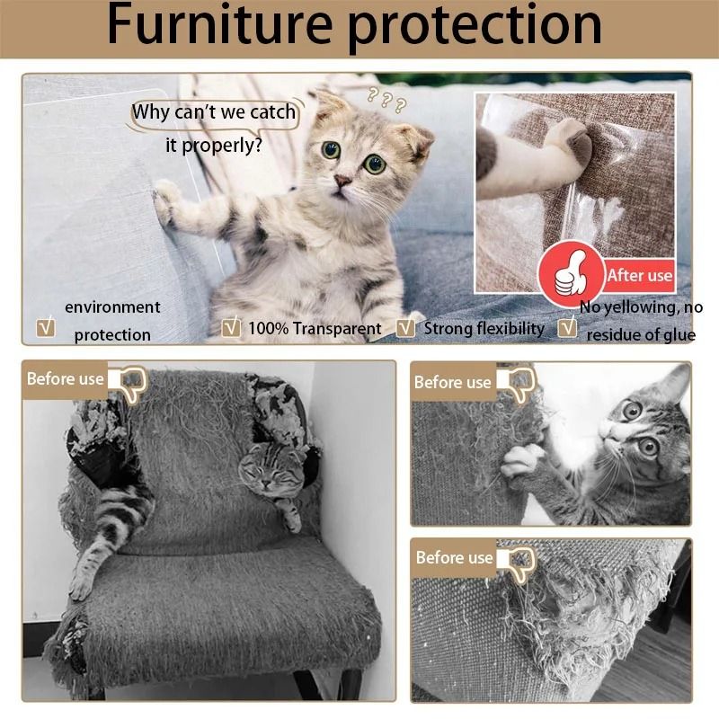Transparent Cat Sofa Protector Pads for Self Adhesive Furniture Scratch Protection