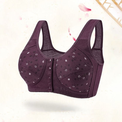 ComfortEase Front Closure Cotton Bra for Seniors Breathable Wireless Full Coverage Support