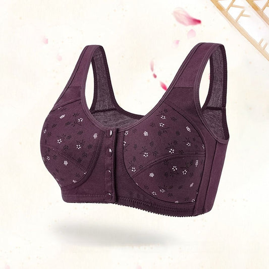 ComfortEase Front Closure Cotton Bra for Seniors Breathable Wireless Full Coverage Support